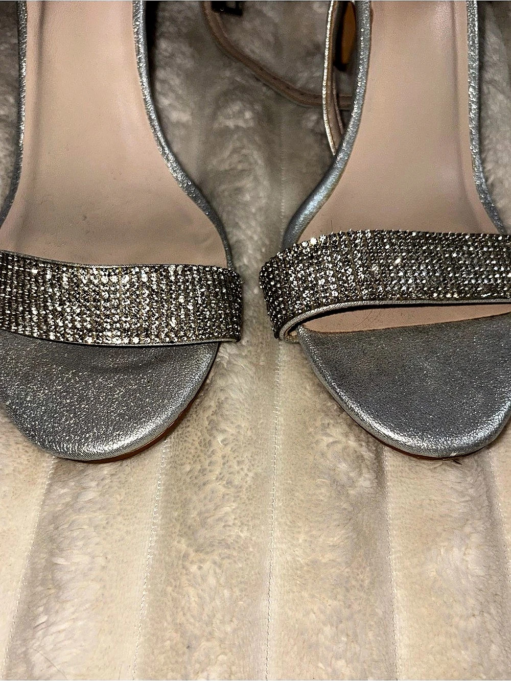Halston Silver Rhinestone Strap Heels - Picture 7 of 8